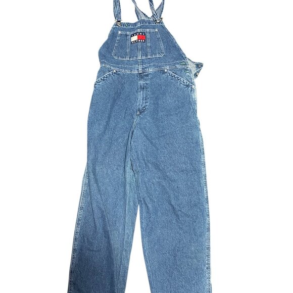 Vintage 90s Tommy Hilfiger Embroidered Logo Overalls Denim Jeans Medium - Picture 6 of 12